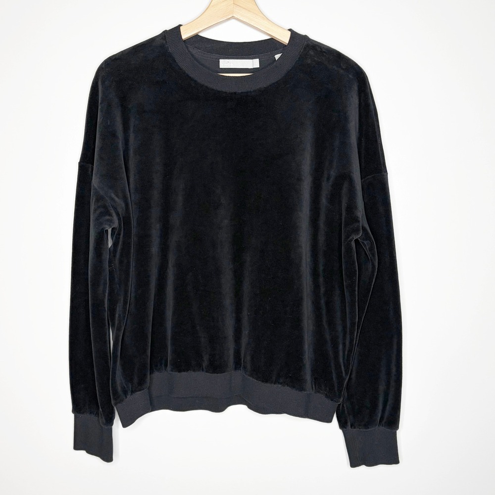 Vince Womens Black Velour Crewneck Sweatshirt Size Small Cotton Pullover Sweater